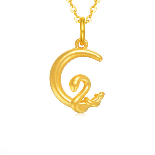 Buddha Stones 999 Gold Moon Year Of The Snake Luck Necklace Pendant (Extra 30% Off | USE CODE: FS30) - Gold Moon Snake(About 1g)+Alloy Chain-40cm - image 0