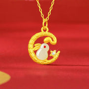 Buddha Stones 999 Gold Snake Around Rabbit Year Of The Snake Luck Necklace Pendant Necklaces & Pendants BS 1