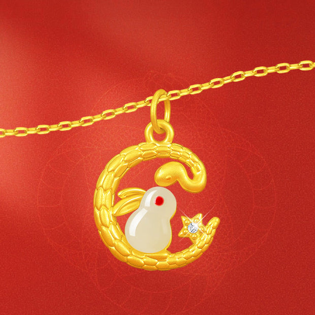 Buddha Stones 999 Gold Snake Around Rabbit Year Of The Snake Luck Necklace Pendant Necklaces & Pendants BS 9