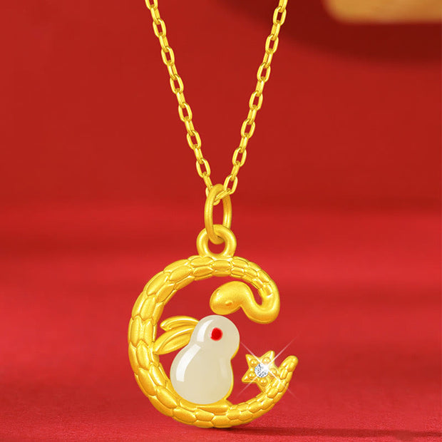 Buddha Stones 999 Gold Snake Around Rabbit Year Of The Snake Luck Necklace Pendant Necklaces & Pendants BS 8