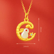 Buddha Stones 999 Gold Snake Around Rabbit Year Of The Snake Luck Necklace Pendant Necklaces & Pendants BS 4