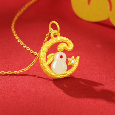 Buddha Stones 999 Gold Snake Around Rabbit Year Of The Snake Luck Necklace Pendant Necklaces & Pendants BS Gold Snake Around Rabbit(About 0.6g)+999 Gold Chain(About 1.6g)-45cm