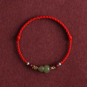 Buddha Stones Natural Hetian Jade Gourd Protection Luck Braided Bracelet Anklet Bracelet Anklet BS Red Rope Children's Anklet(Circumference 14-20cm)