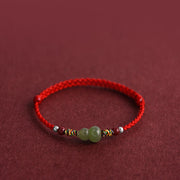 Buddha Stones Natural Hetian Jade Gourd Protection Luck Braided Bracelet