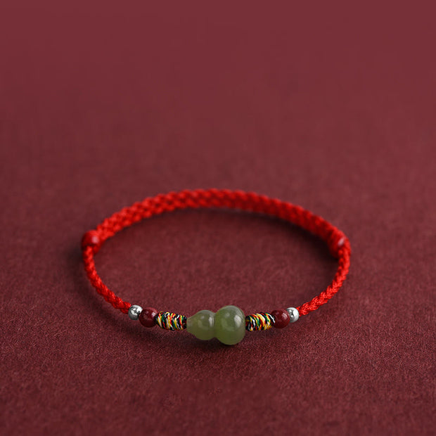 Buddha Stones Natural Hetian Jade Gourd Protection Luck Braided Bracelet Anklet Bracelet Anklet BS 11