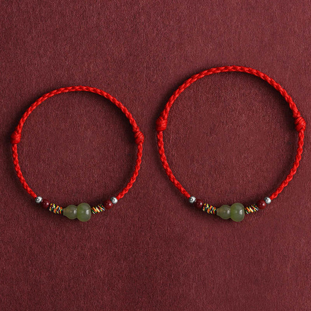 Buddha Stones Natural Hetian Jade Gourd Protection Luck Braided Bracelet Anklet Bracelet Anklet BS 10