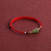 Buddha Stones Natural Hetian Jade Gourd Protection Luck Braided Bracelet Anklet Bracelet Anklet BS 12