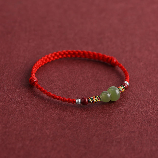 Buddha Stones Natural Hetian Jade Gourd Protection Luck Braided Bracelet