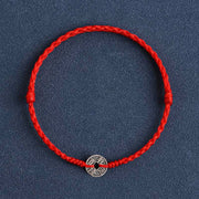 Buddha Stones 925 Sterling Silver Five Emperor Coins Red String Protection Luck Braided Bracelet