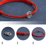 Buddha Stones 925 Sterling Silver Five Emperor Coins Red String Protection Luck Braided Bracelet