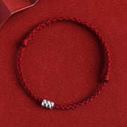 Buddha Stones 925 Sterling Silver Beads Protection Luck Braided Bracelet Anklet Bracelet Anklet BS Dark Red Rope Bracelet(Wrist Circumference 15-20cm)