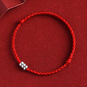 Buddha Stones 925 Sterling Silver Beads Protection Luck Braided Bracelet Anklet Bracelet Anklet BS Red Rope Bracelet(Wrist Circumference 15-20cm)