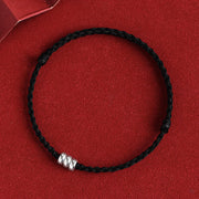 Buddha Stones 925 Sterling Silver Beads Protection Luck Braided Bracelet Anklet Bracelet Anklet BS Black Rope Bracelet(Wrist Circumference 15-20cm)