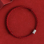 Buddha Stones 925 Sterling Silver Beads Protection Luck Braided Bracelet Anklet Bracelet Anklet BS Dark Red Rope Anklet(Circumference 18-30cm)