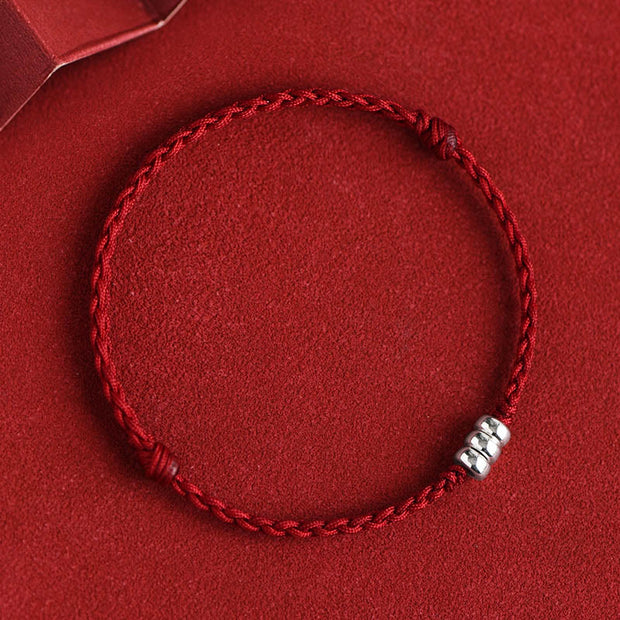 Buddha Stones 925 Sterling Silver Beads Protection Luck Braided Bracelet Anklet Bracelet Anklet BS Dark Red Rope Anklet(Circumference 18-30cm)