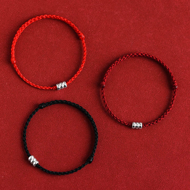 Buddha Stones 925 Sterling Silver Beads Protection Luck Braided Bracelet Anklet Bracelet Anklet BS 17