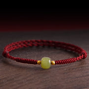 Buddha Stones Natural Hetian Jade 999 Gold Beads Protection Luck Braided Bracelet