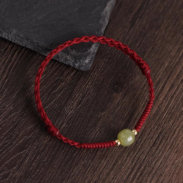 Buddha Stones Natural Hetian Jade 999 Gold Beads Protection Luck Braided Bracelet