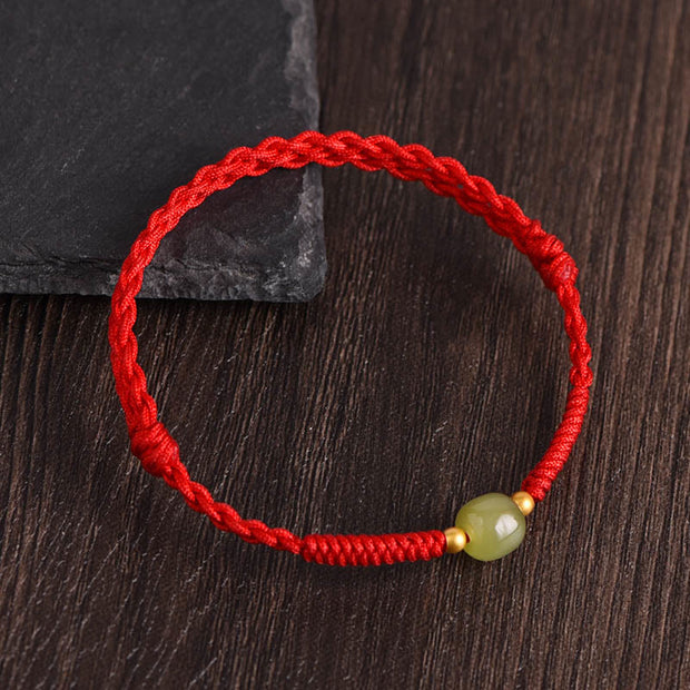 Buddha Stones Natural Hetian Jade 999 Gold Beads Protection Luck Braided Bracelet