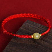 Buddha Stones Natural Hetian Jade 999 Gold Beads Protection Luck Braided Bracelet Anklet