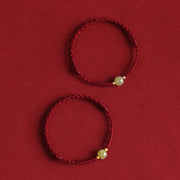 Buddha Stones Natural Hetian Jade 999 Gold Beads Protection Luck Braided Bracelet