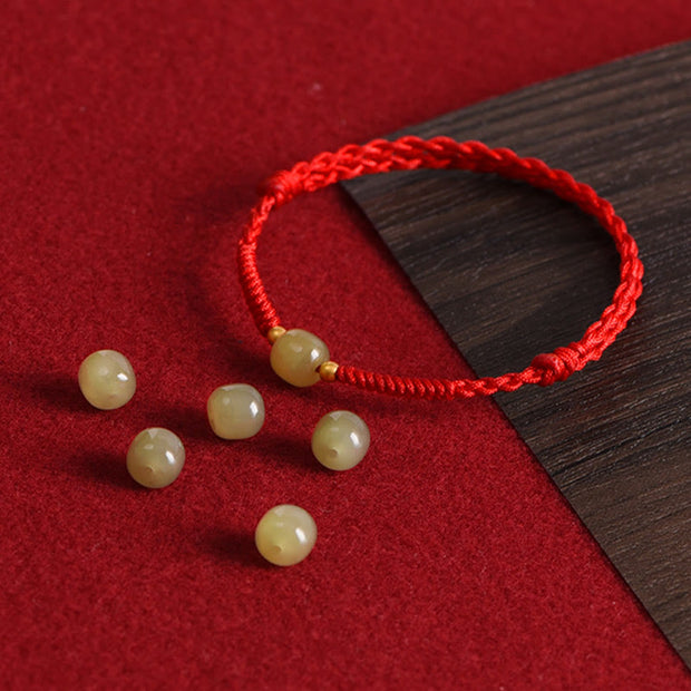 Buddha Stones Natural Hetian Jade 999 Gold Beads Protection Luck Braided Bracelet