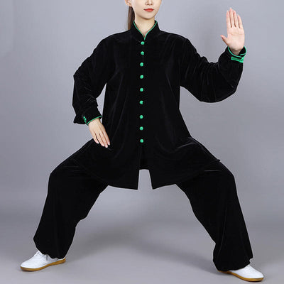 Buddha Stones 2Pcs Fall Winter Tai Chi Meditation Qigong Zen Practice Unisex Velour Plush Clothing Set