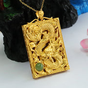 Buddha Stones Dragon Gold Plated Copper Hetian Jade Strength Necklace Pendant