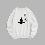 Buddha Stones Buddha Sitting With Lotus Flowers Pattern Fleece Lined Sweatshirt