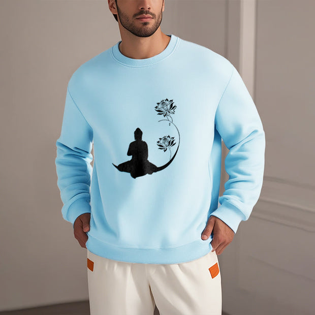 Buddha Stones Buddha Sitting With Lotus Flowers Pattern Fleece Lined Sweatshirt