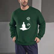 Buddha Stones Buddha Sitting With Lotus Flowers Pattern Fleece Lined Sweatshirt