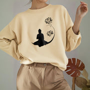 Buddha Stones Buddha Sitting With Lotus Flowers Pattern Fleece Lined Sweatshirt