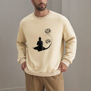 Buddha Stones Buddha Sitting With Lotus Flowers Pattern Fleece Lined Sweatshirt