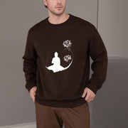 Buddha Stones Buddha Sitting With Lotus Flowers Pattern Fleece Lined Sweatshirt