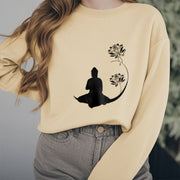 Buddha Stones Buddha Sitting With Lotus Flowers Pattern Fleece Lined Sweatshirt