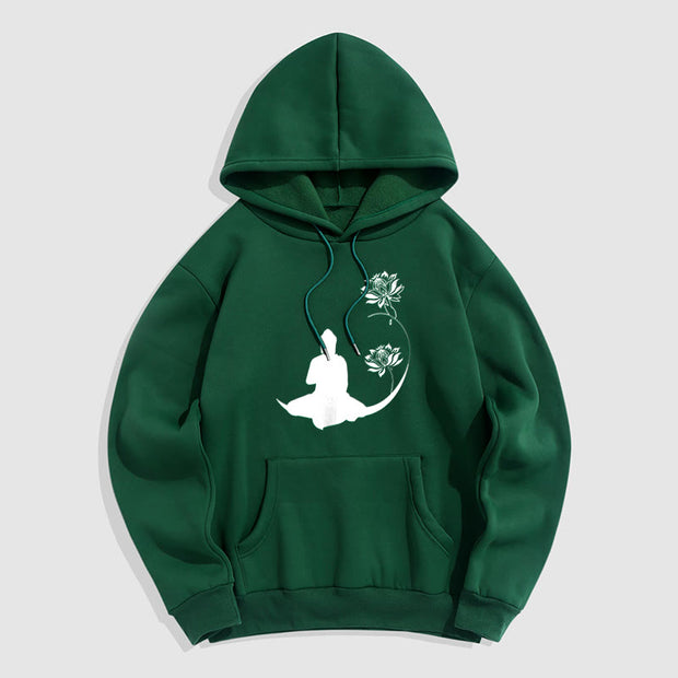 Buddha Stones Buddha Sitting With Lotus Flowers Pattern Fleece Lined Hoodie