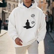 Buddha Stones Buddha Sitting With Lotus Flowers Pattern Fleece Lined Hoodie