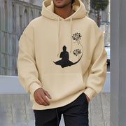 Buddha Stones Buddha Sitting With Lotus Flowers Pattern Fleece Lined Hoodie