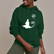 Buddha Stones Buddha Sitting With Lotus Flowers Pattern Fleece Lined Hoodie