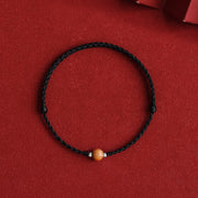 Buddha Stones Natural Peach Wood Bead Luck Braided Bracelet