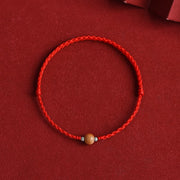 Buddha Stones Natural Peach Wood Bead Luck Braided Bracelet Anklet Bracelet Anklet BS Red Rope 6mm Anklet(Circumference 17-30cm)