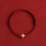 Buddha Stones Natural Peach Wood Bead Luck Braided Bracelet Anklet Bracelet Anklet BS Dark Red Rope 8mm Anklet(Circumference 17-30cm)