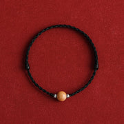 Buddha Stones Natural Peach Wood Bead Luck Braided Bracelet