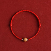 Buddha Stones Natural Peach Wood Bead Luck Braided Bracelet Anklet Bracelet Anklet BS Red Rope 8mm Anklet(Circumference 17-30cm)