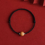 Buddha Stones Natural Peach Wood Bead Luck Braided Bracelet