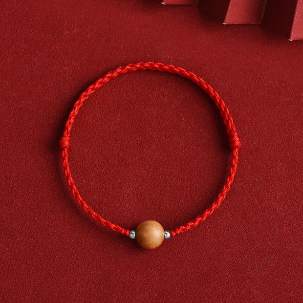 Buddha Stones Natural Peach Wood Bead Luck Braided Bracelet Anklet Bracelet Anklet BS Red Rope 10mm Anklet(Circumference 17-30cm)