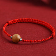 Buddha Stones Natural Peach Wood Bead Luck Braided Bracelet