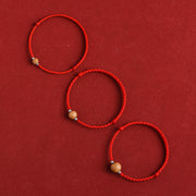 Buddha Stones Natural Peach Wood Bead Luck Braided Bracelet Anklet Bracelet Anklet BS 8