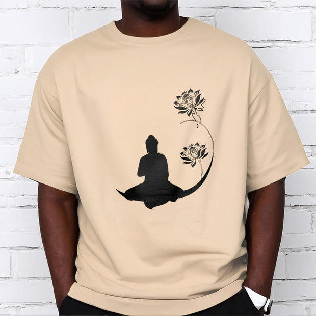 Buddha Stones Buddha Sitting With Lotus Flowers Pattern Pattern Tee T-shirt T-Shirts BS 9