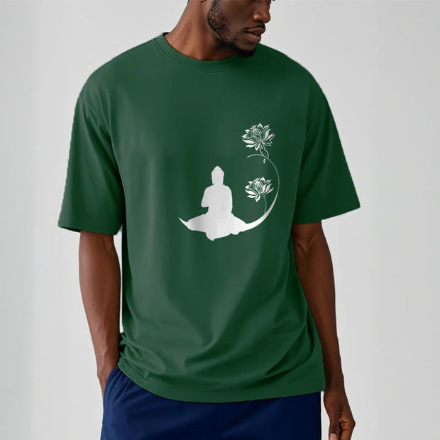 Buddha Stones Buddha Sitting With Lotus Flowers Pattern Pattern Tee T-shirt T-Shirts BS 11